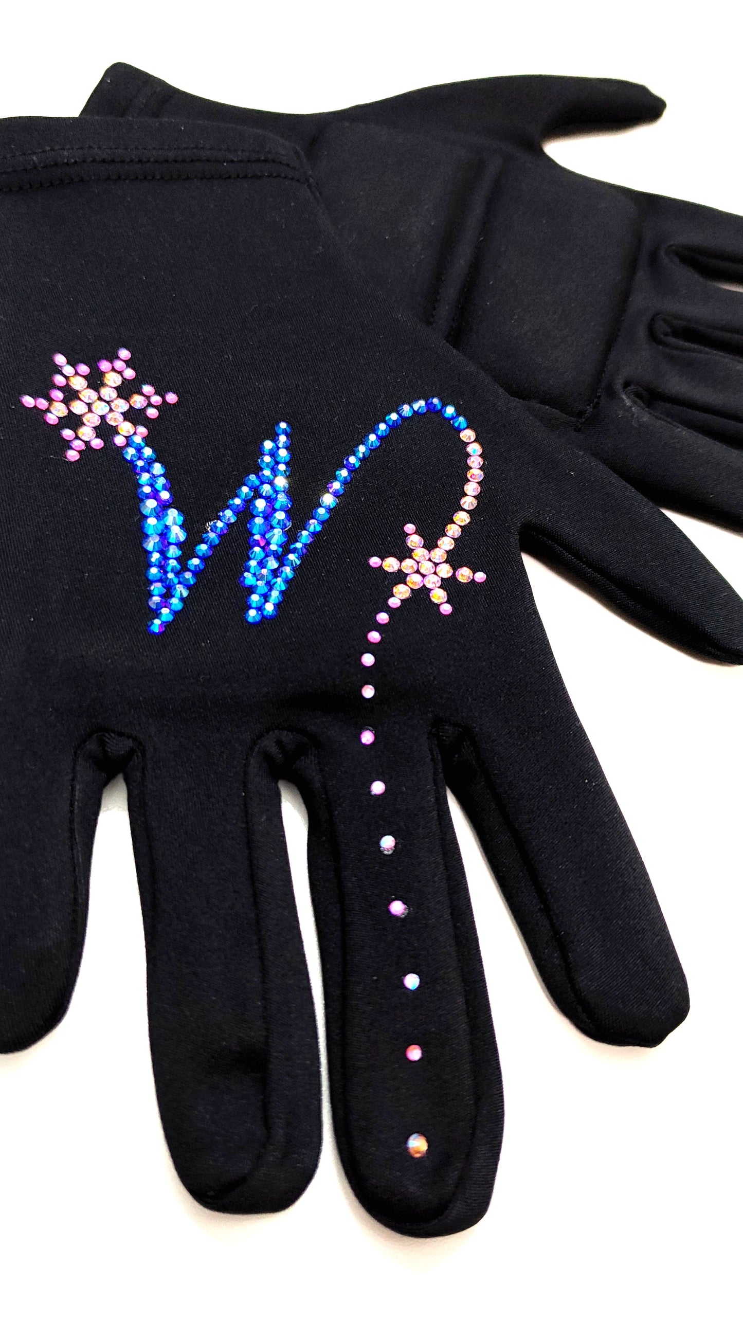 Custom Floral Initial M Figure Skating Gloves: Thick Fleece with Padded Palm Protection