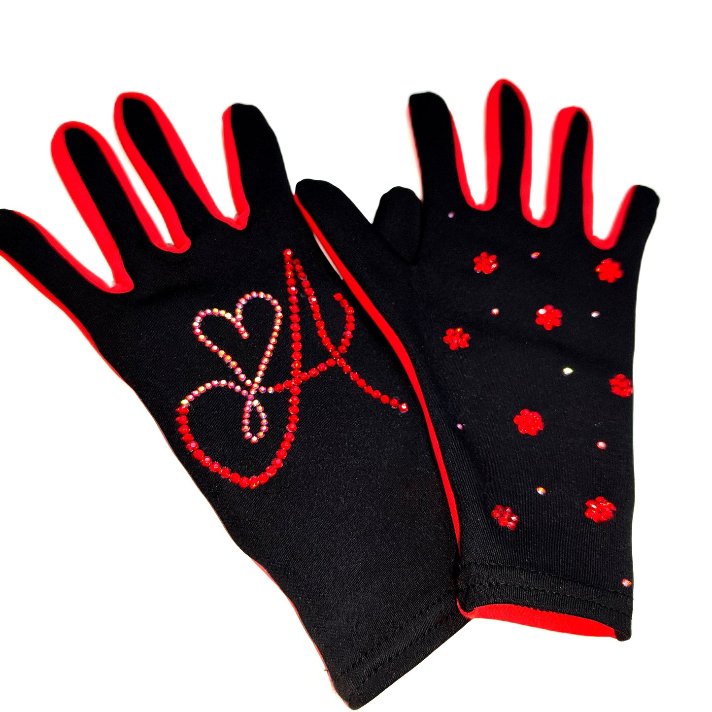 Custom Two-tone Floral Initial A Figure Skating Gloves with Padded Palm Protection