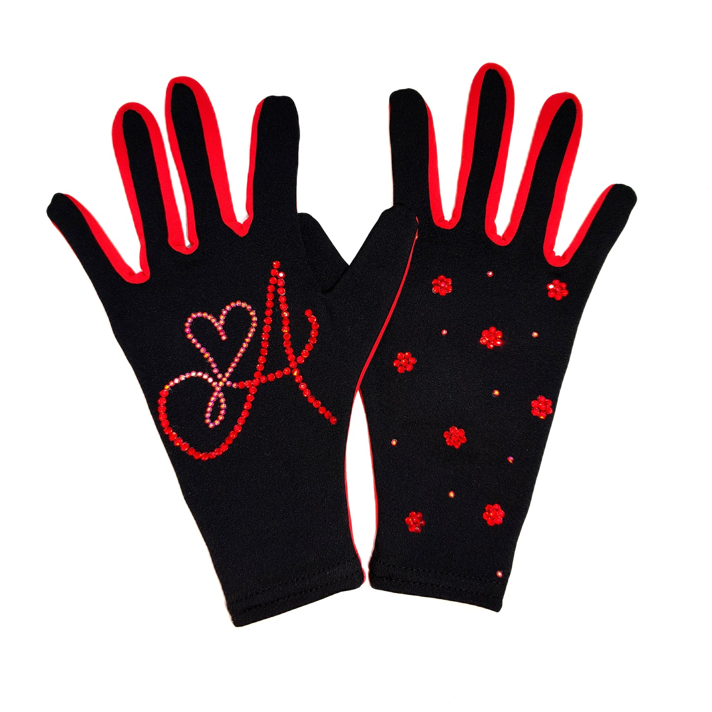 Custom Two-tone Floral Initial A Figure Skating Gloves with Padded Palm Protection