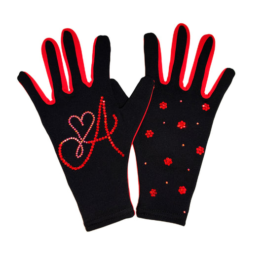 Custom Two-tone Floral Initial A Figure Skating Gloves with Padded Palm Protection