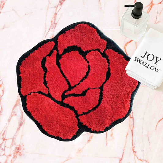 JoySwallow Irregular Rose Tufted Bathmat, Rose Bathroom Rug, flower Area Rug, Rose Bedroom Rugs