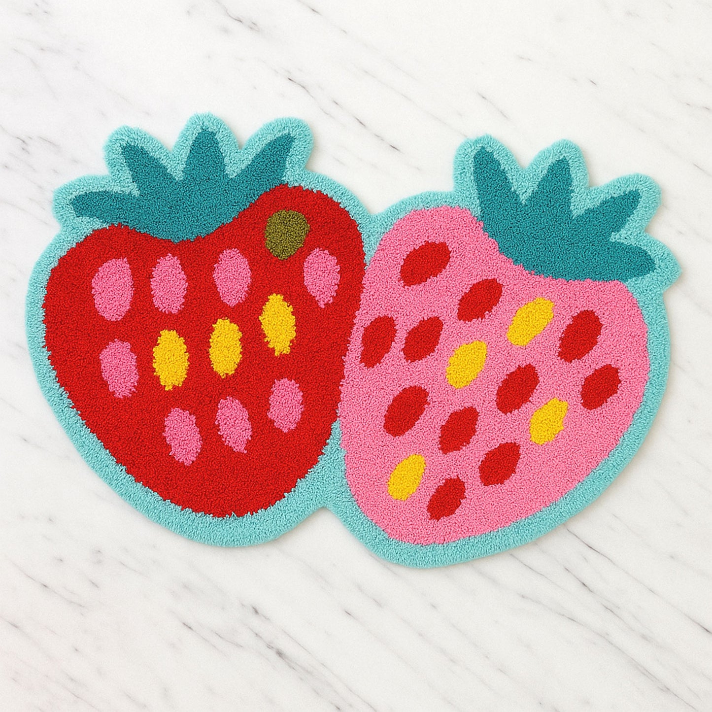 JoySwallow Irregular Strawberry Tufted Bathmat, Strawberry Bathroom Rug, Fruit Area Rug, Strawberry Bedroom Rugs