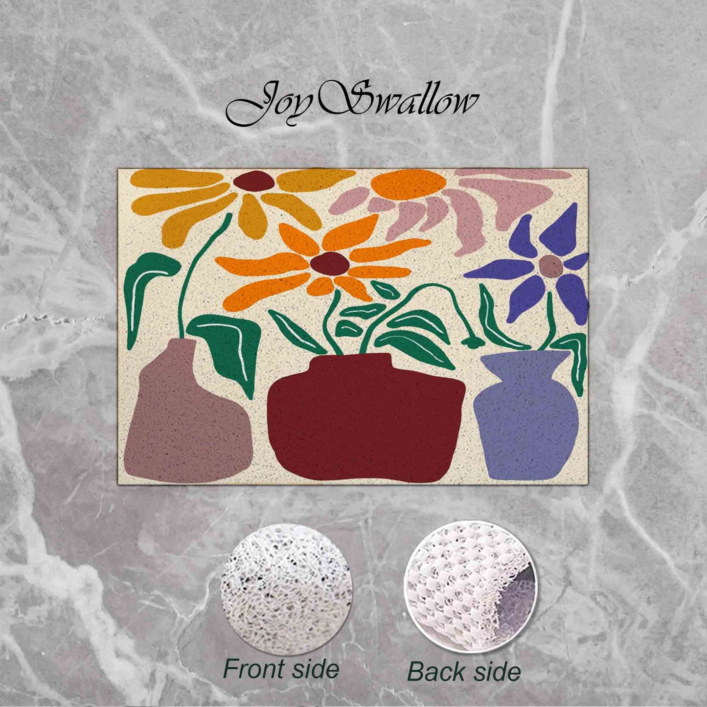 JoySwallow Personalized Bathtub Mat, Sun Flower and Vase Bath Tub Mat, PVC Coil Permeable Bath Mat, Floral Drainable Bath Rug, Anti Skid Bathmat