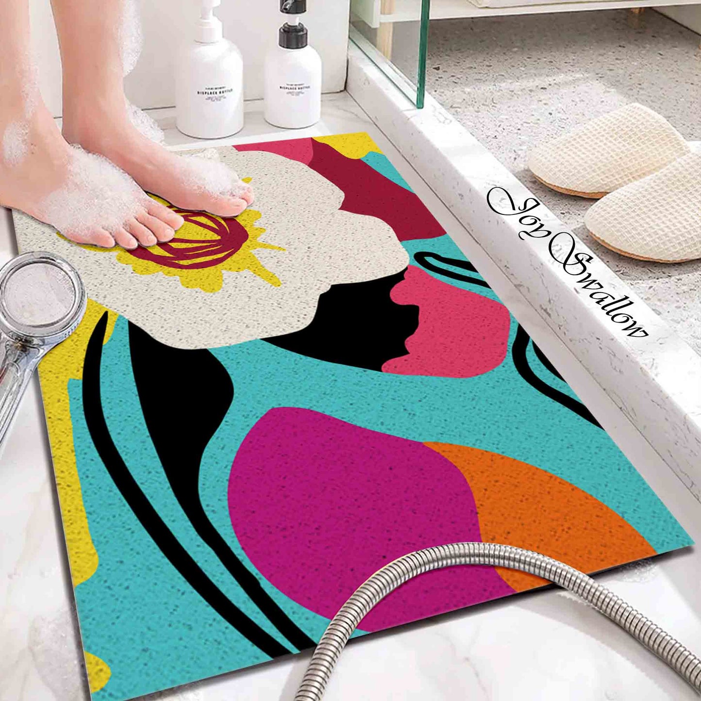 JoySwallow Personalized Bathtub Mat, White Peony Garden Bath Tub Mat, PVC Coil Permeable Bath Mat, Floral Drainable Bath Rug, Anti Skid Bathmat