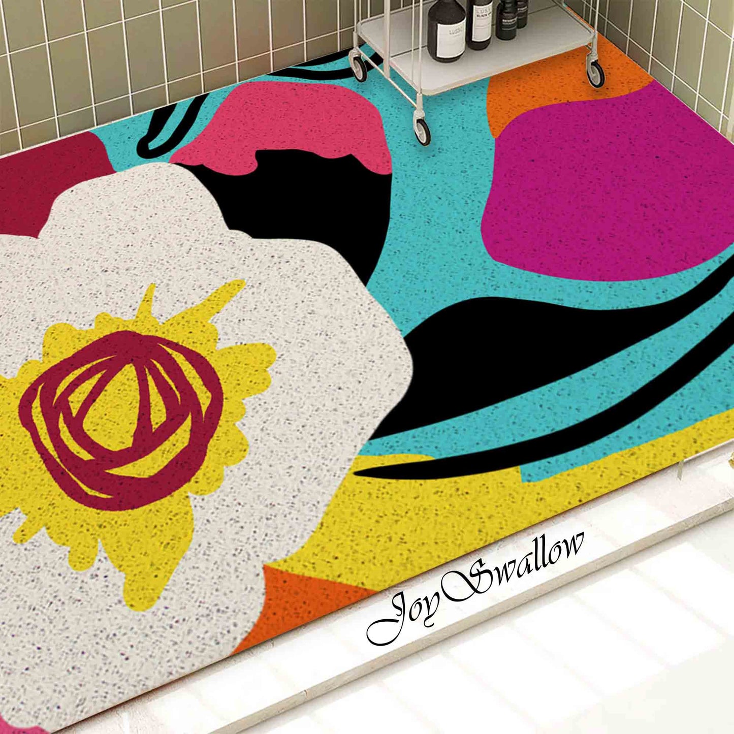 JoySwallow Personalized Bathtub Mat, White Peony Garden Bath Tub Mat, PVC Coil Permeable Bath Mat, Floral Drainable Bath Rug, Anti Skid Bathmat